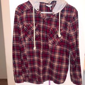 F21 HOODED FLANNEL